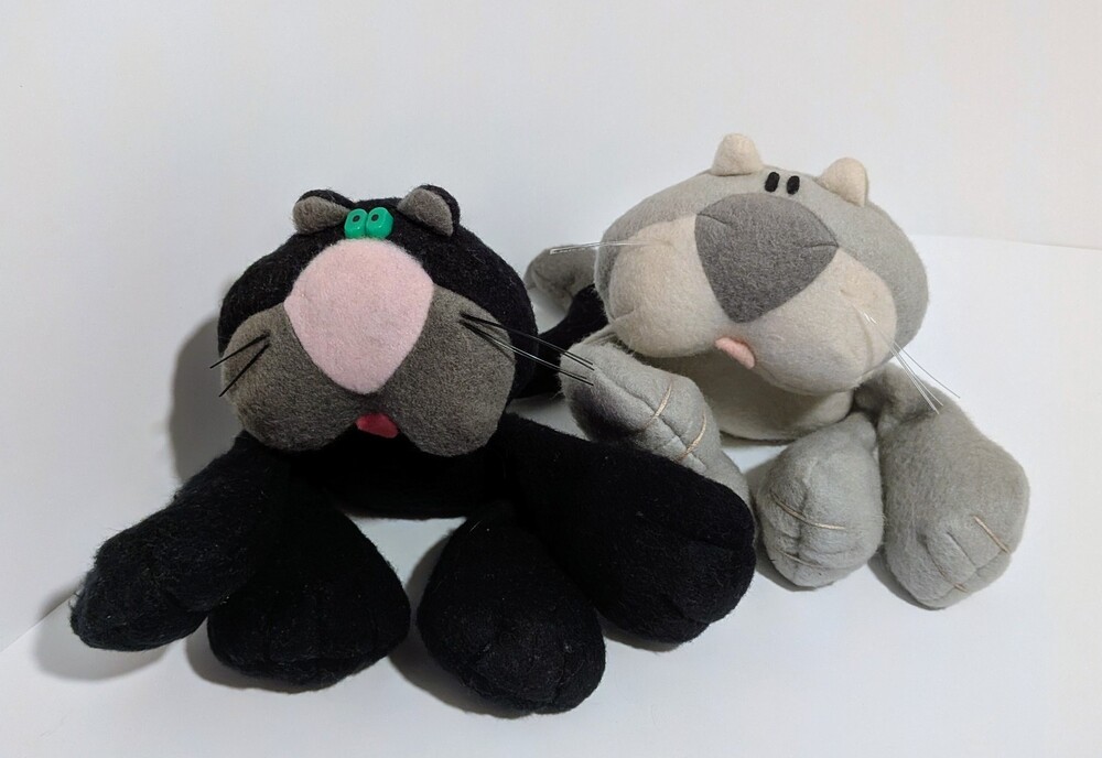 ​Plush Cats Stuffed Animals Set Primitive Folk Art Black Grey Shelf Sitters Cute